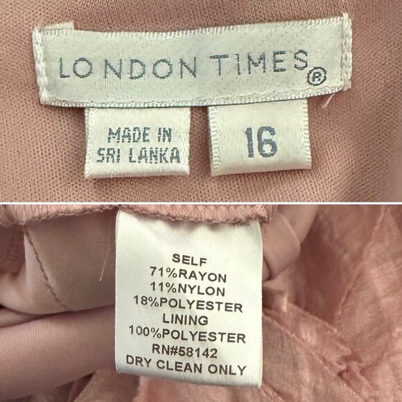 London Times Blush Pink Layered Dress Size 16 with Rosette Detail - Picture 6 of 10
